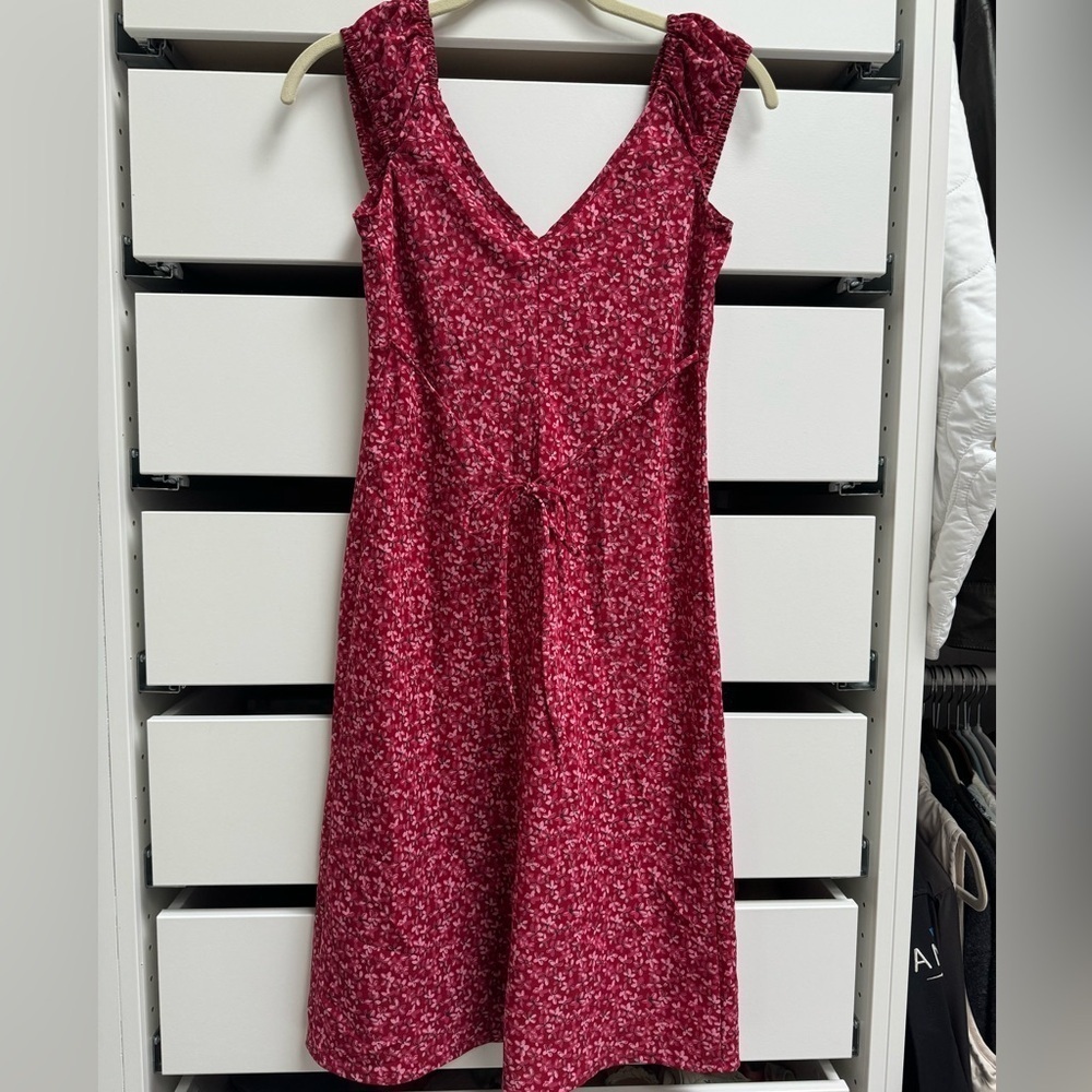 RUE 21 Vintage Y2K Pink Red Floral Cap Puff Sleeve Midi Dress Size Small - Picture 3 of 14